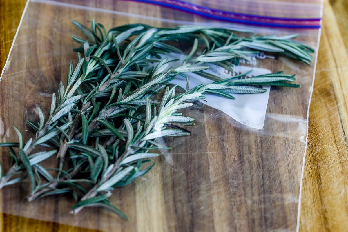 rosemary in ziploc bag to go into freezer