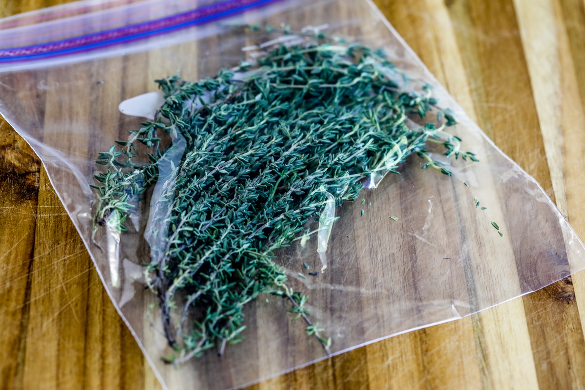 thyme in small ziploc bag for the freezer