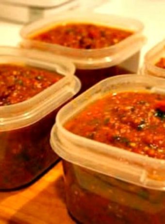 Sausage and Basil Marinara Sauce for the Freezer, Made with Fresh Tomatoes from KalynsKitchen.com