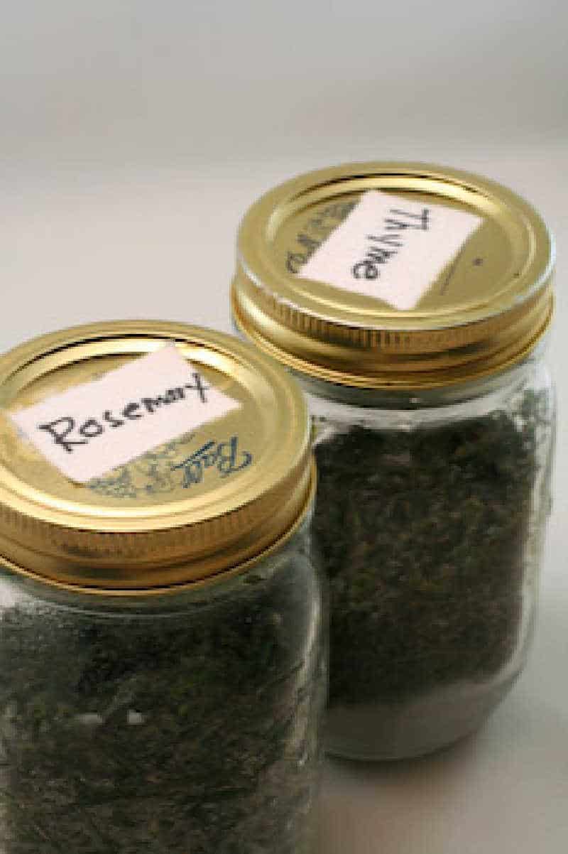 frozen rosemary and thyme in jars