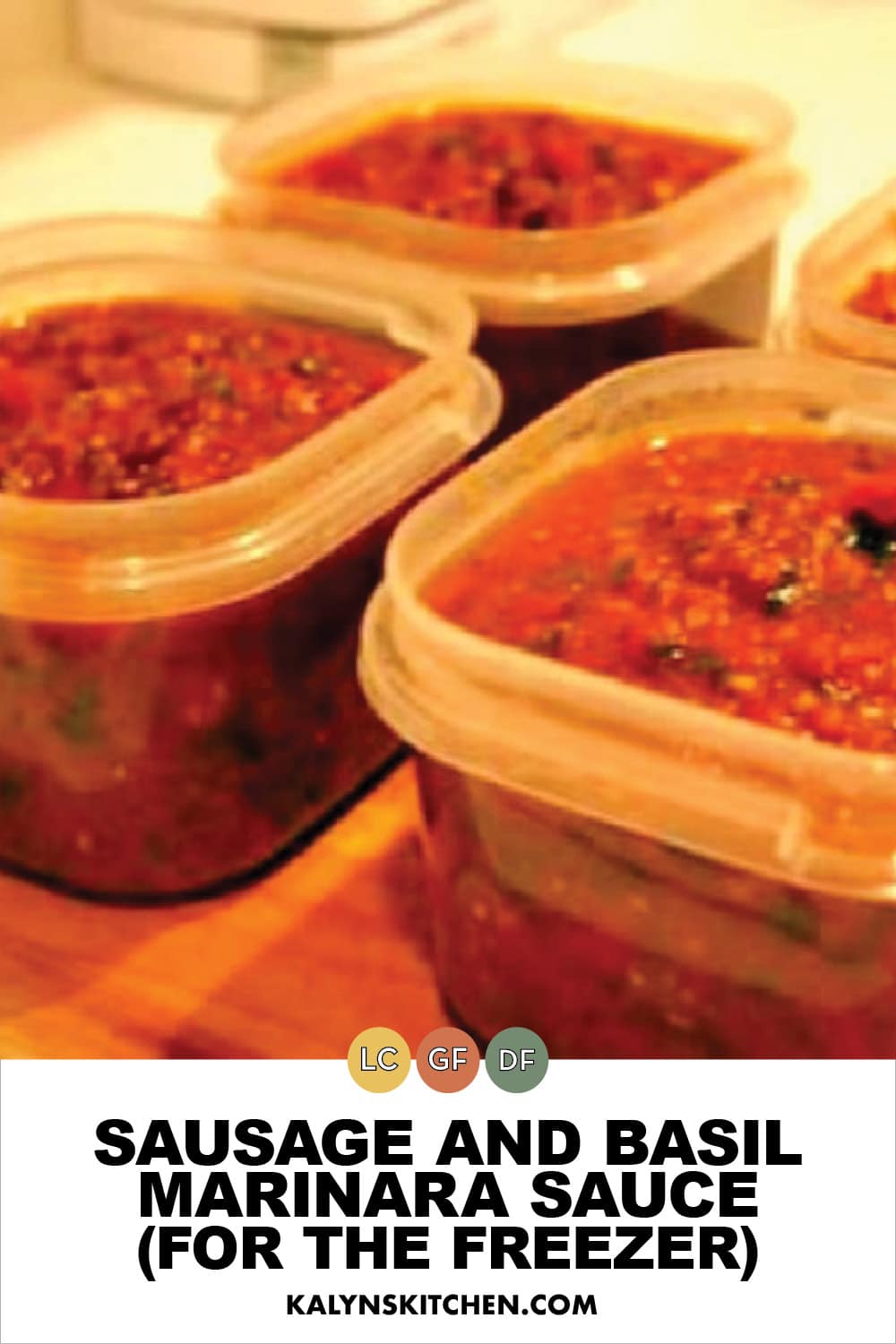 Pinterest image of Sausage and Basil Marinara Sauce (for the Freezer)