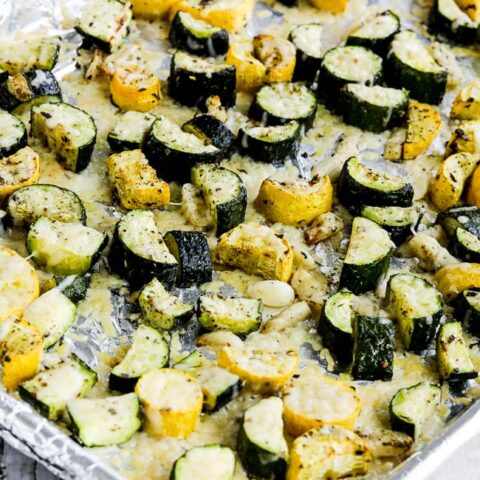 Roasted Summer Squash with Garlic and Parmesan found on Kalyn'sKitchen.com