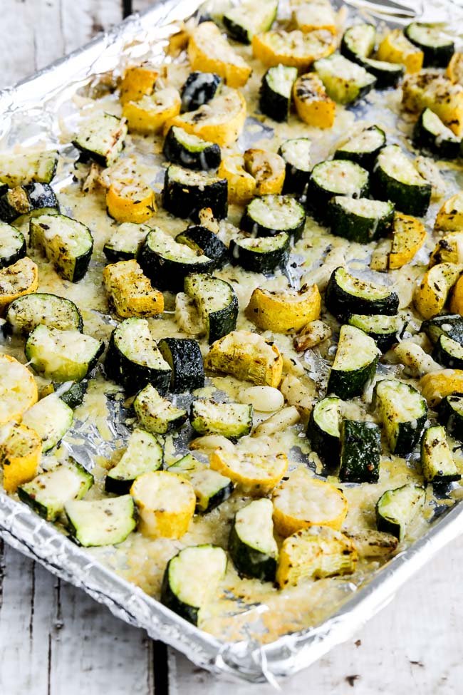 Roasted Summer Squash with Garlic and Parmesan found on Kalyn'sKitchen.com