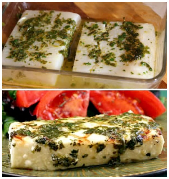 Collage for Grilled Halibut with Garlic Cilantro Sauce