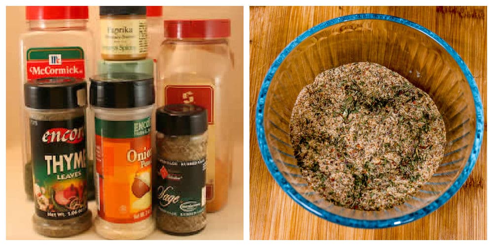 Chicken Seasoning Rub collage showing ingredients and finished mixture.
