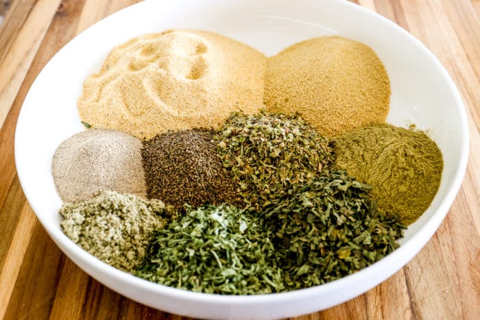 spices and herbs for Kalyn's Herb Blend shown in bowl