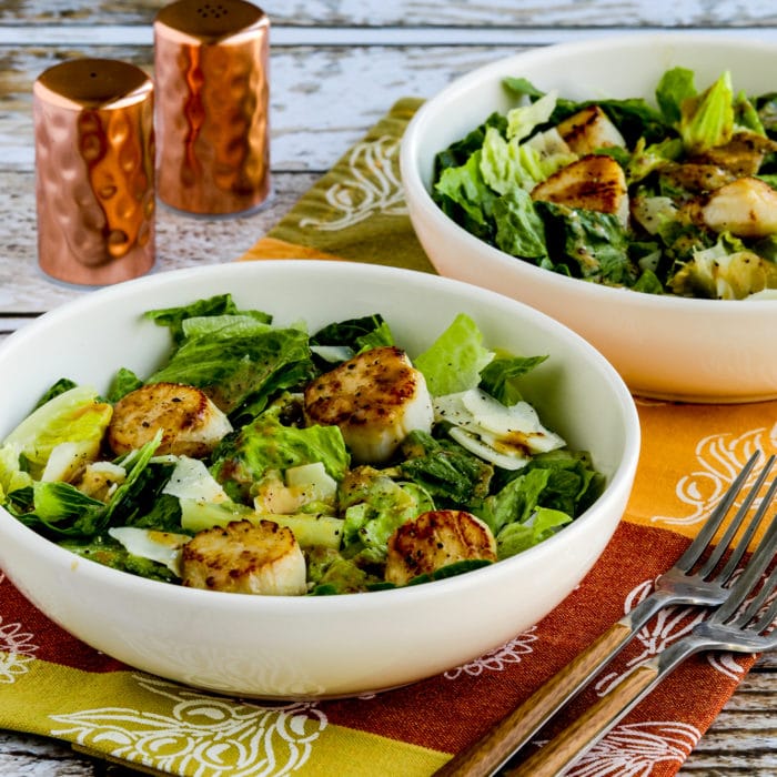 Warm Scallop Caesar Salad thumbnail image of two salads in serving bowls