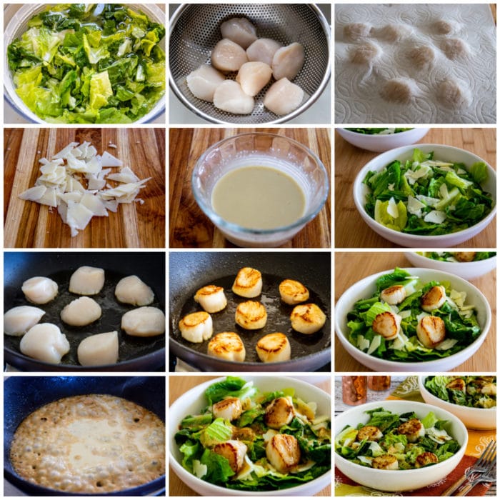 Warm Scallop Caesar Salad process shots collage