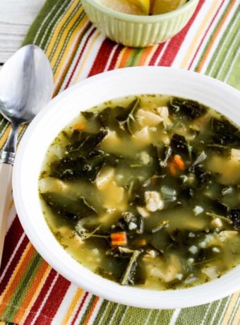 Low-Carb Chicken Soup with Collards, and Lemon close-up photo