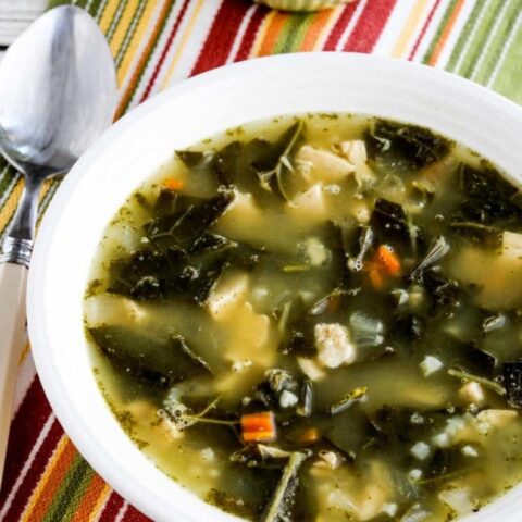 Low-Carb Chicken Soup with Collards, and Lemon close-up photo