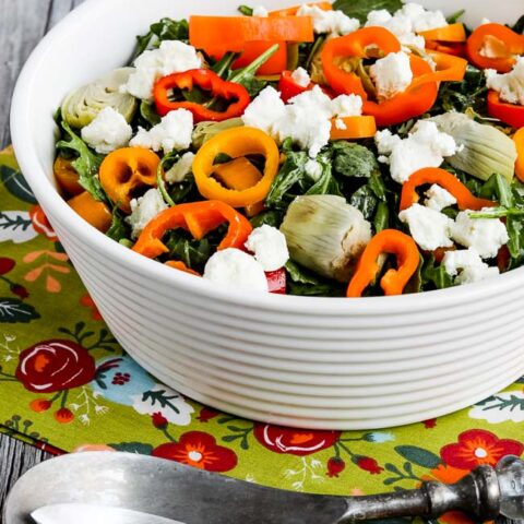 Low-Carb Arugula Salad with Artichokes, Peppers, and Goat Cheese collage photo