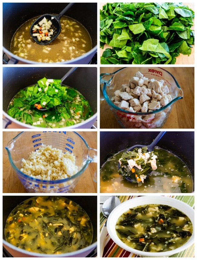 Low-Carb Chicken Soup with Collards and Lemon process shots collage