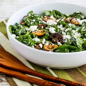 Balsamic Spinach Salad with Mushrooms and Feta thumbnail image of finished salad in serving bowl