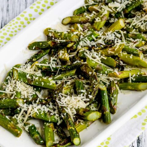 Easy Low-Carb Air Fryer Asparagus with Lemon and Parmesan found on KalynsKitchen.com