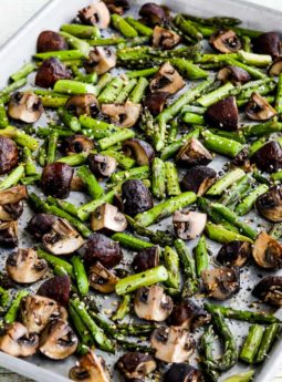 Roasted Asparagus and Mushrooms with Everything Bagel Seasoning