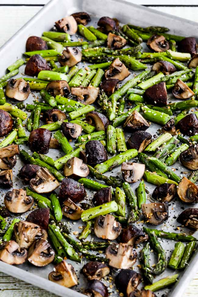 Roasted Asparagus and Mushrooms with "Everything" Bagel Seasoning found on KalynsKitchen.com