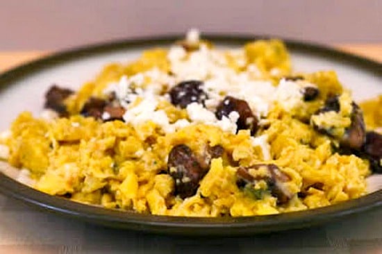 Scrambled Eggs with Mushrooms and Feta found on KalynsKitchen.com