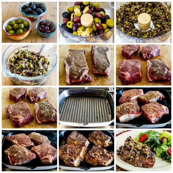 Pan-Grilled Steak with Olive Sauce process shots collage