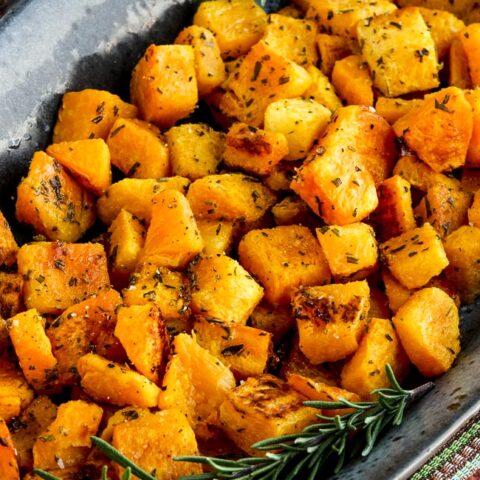Roasted Butternut Squash with Lime and Rosemary close-up photo