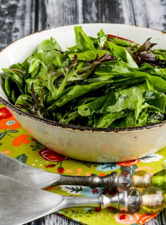 thumbnail square image of Mary's Perfect Easy Dressing for Spring Mix Salad Greens salad in bowl with two serving forks