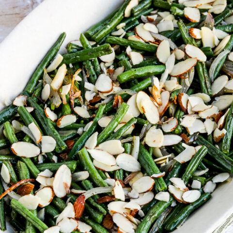 Garlic-Roasted Green Beans with Shallots and Almonds close-up photo