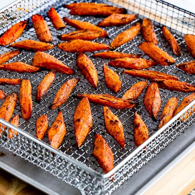 Air Fryer (or Oven) Roasted Carrots with Moroccan Spice Mix found on KalynsKitchen.com