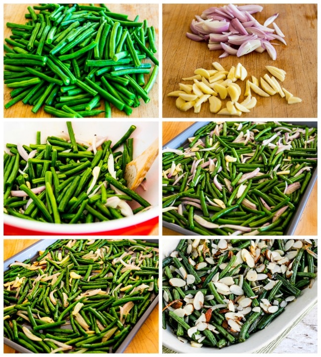 Garlic-Roasted Green Beans with Shallots and Almonds process shots collage