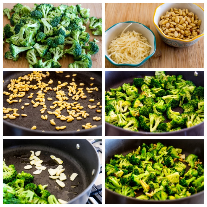 Pan-Fried Broccoli with Pine Nuts and Parmesan process shots collage