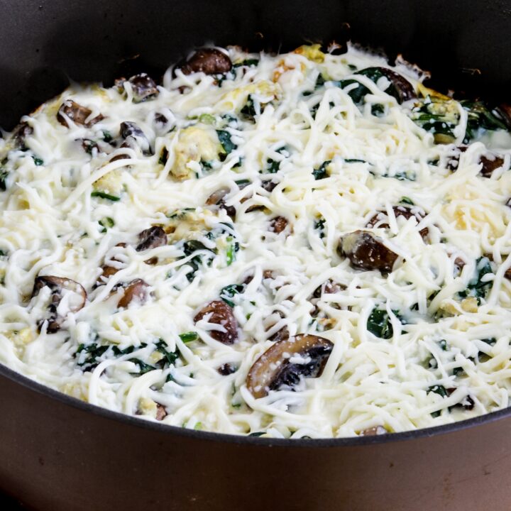 Mushroom Lover's Egg Skillet with Spinach finished dish in pan