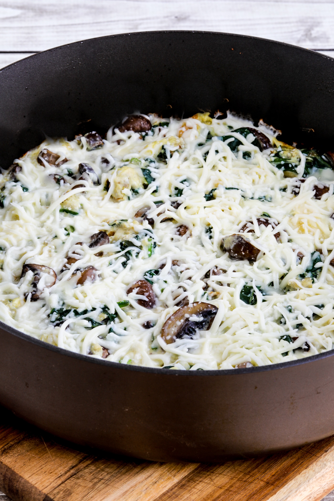 Mushroom Lover's Egg Skillet with Spinach finished dish in pan
