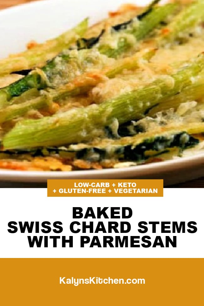Pinterest image of Baked Swiss Chard Stems with Parmesan