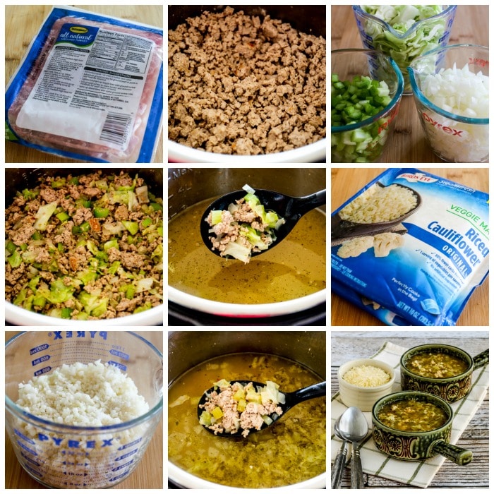 Instant Pot Turkey Rice Soup with Cabbage process shots collage