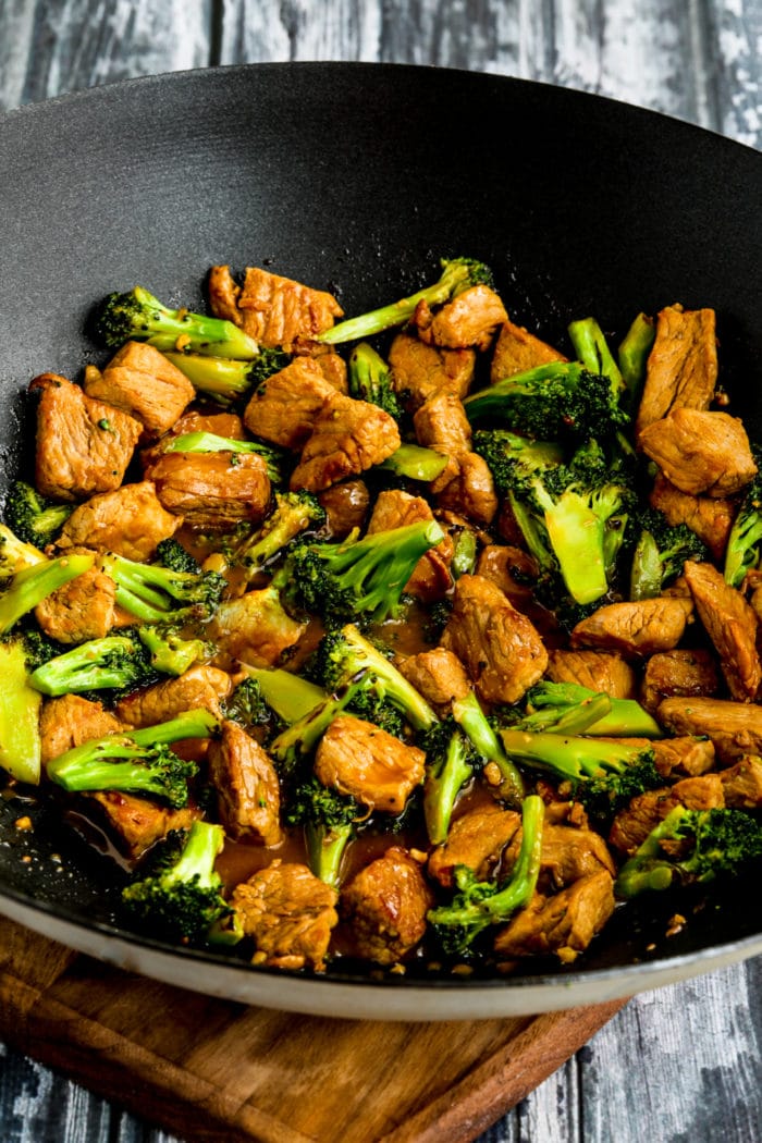 Pork and Broccoli Stir Fry with Ginger finished dish in wok
