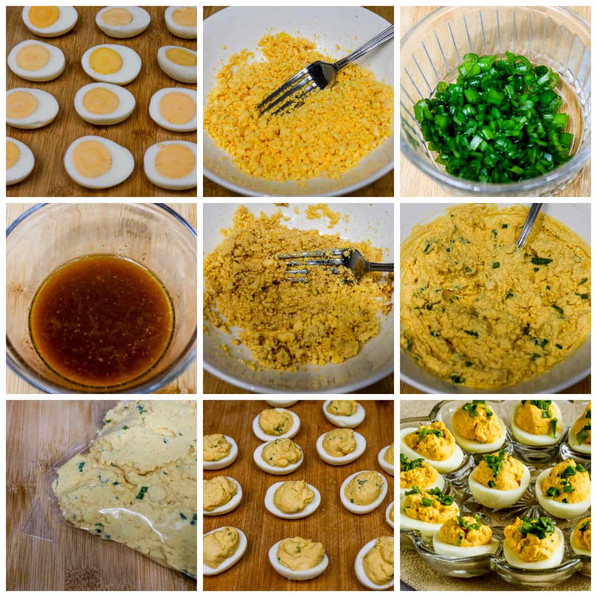 Spicy Deviled Eggs (with Chipotle and Lime) collage of recipe steps.