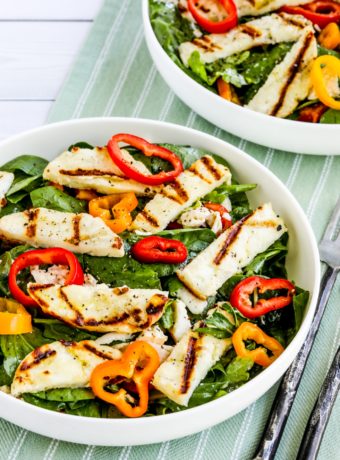 Grilled Halloumi Salad shown in two serving bowls