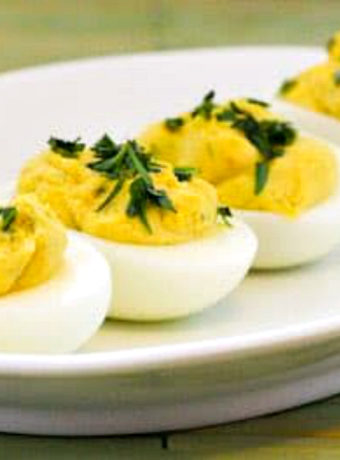Tarragon-Mustard Deviled Eggs found on KalynsKitchen.com