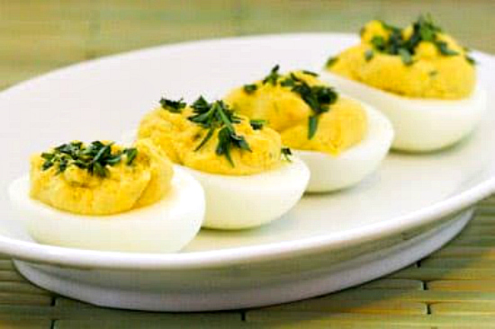 Tarragon-Mustard Deviled Eggs found on KalynsKitchen.com