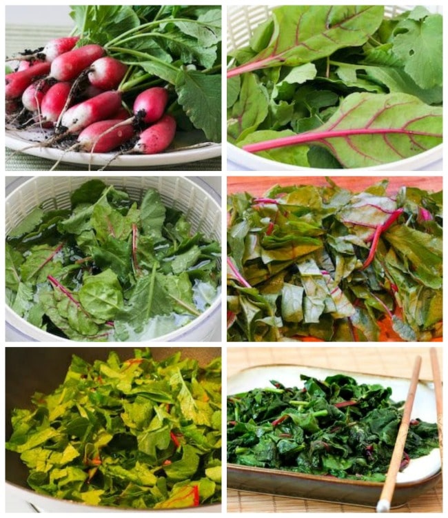 Spicy Stir-Fried Radish Greens and / or Swiss Chard process shots collage