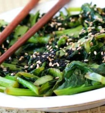 Chilled Wilted Tatsoi Salad with Sesame-Ginger Dressing