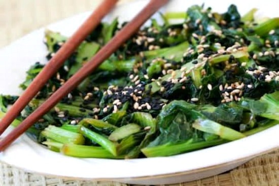 Chilled Wilted Tatsoi Salad with Sesame-Ginger Dressing