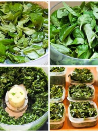 Collage photo showing the steps for How to Freeze Basil.