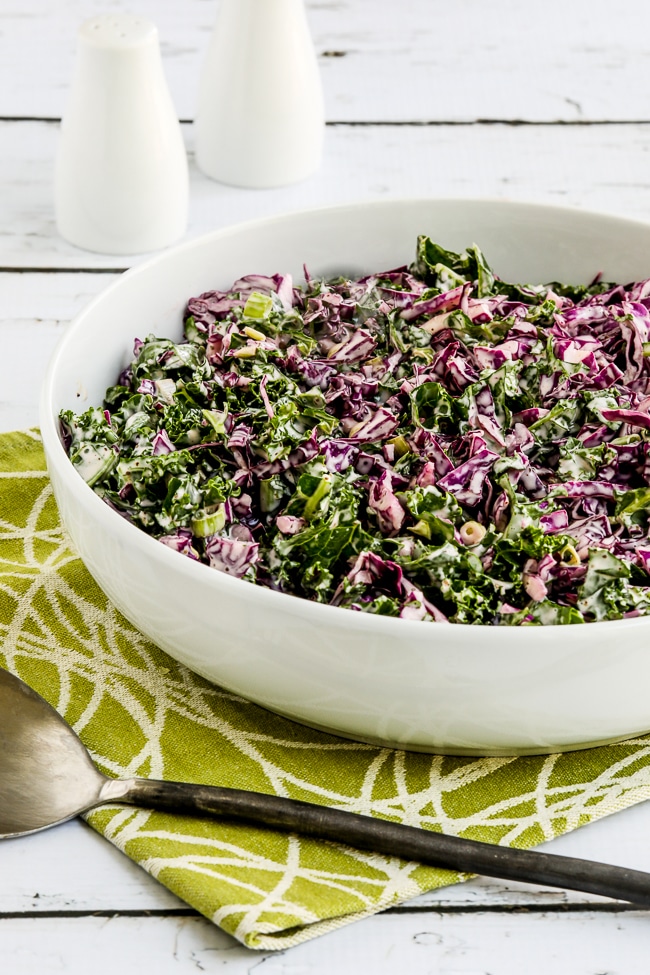 Kale and Red Cabbage Slaw finished salad in bowl