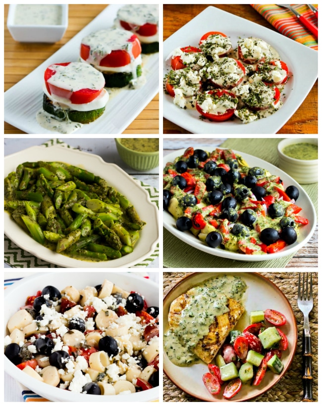 collage photo of favorite recipes with basil vinaigrette
