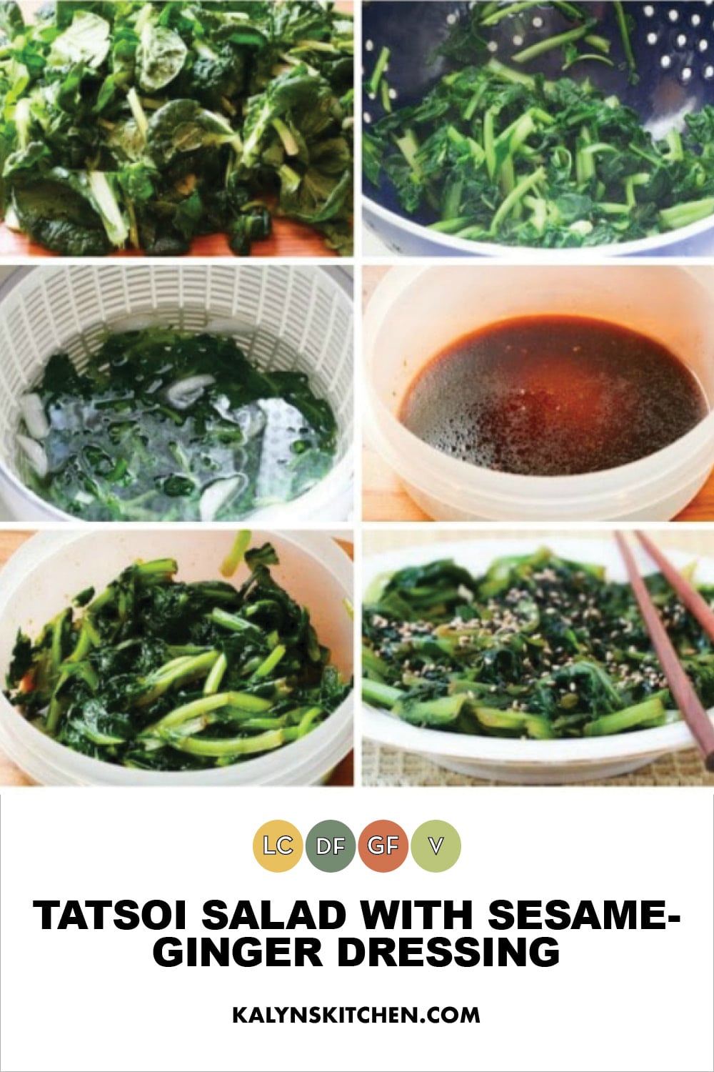 Pinterest image of Tatsoi Salad with Sesame-Ginger Dressing