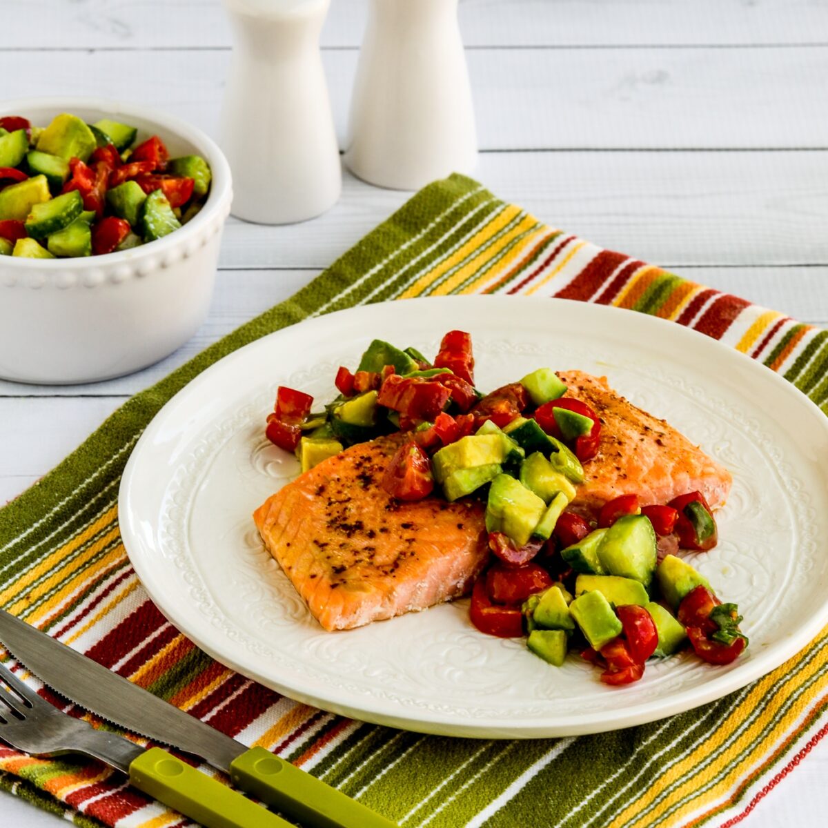 Blackened Air Fryer Salmon Recipe with Cucumber-Avocado Salsa 