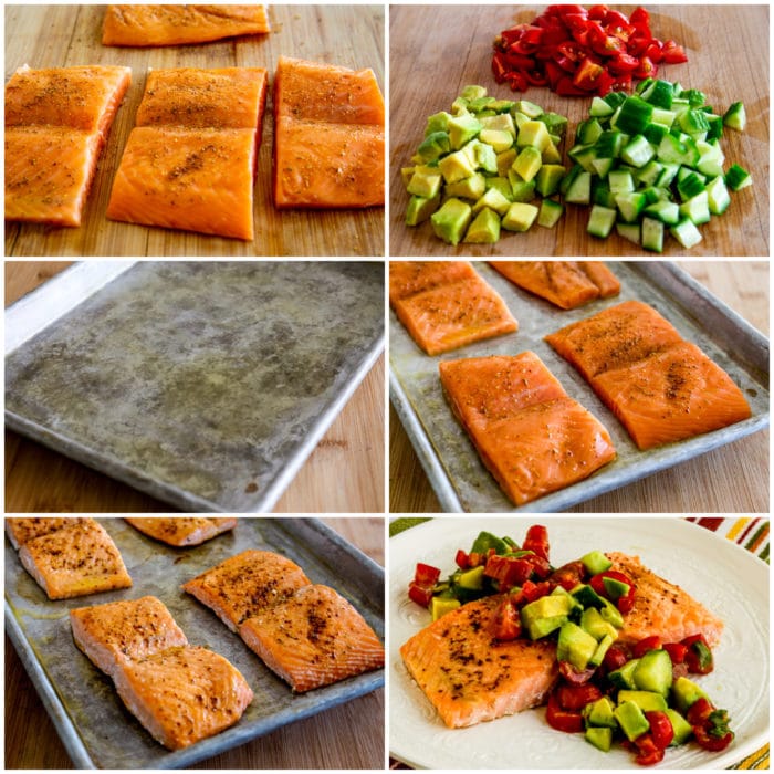 Roasted Salmon with Avocado Salsa process shots collage