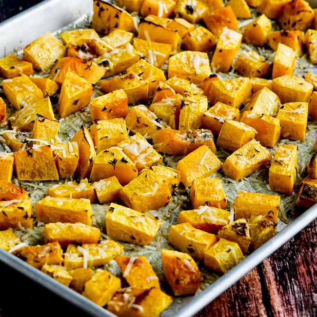 Roasted Butternut Squash with Lemon, Thyme, and Parmesan found on KalynsKitchen.com