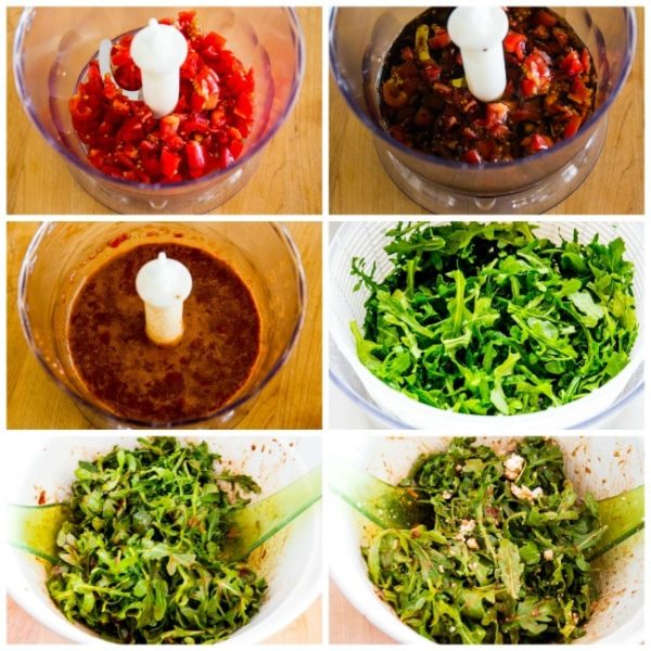 Arugula Salad with Feta and Fresh Tomato-Balsamic Vinaigrette found on KalynsKitchen.com
