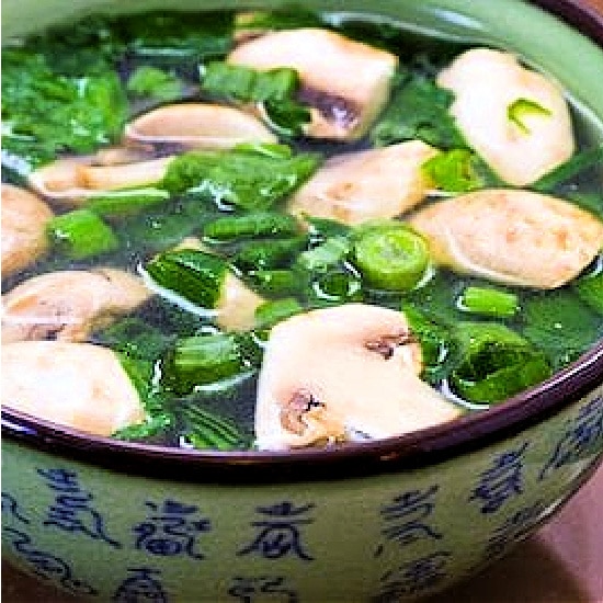 Healing Asian Soup with Ginger finished soup in serving bowl