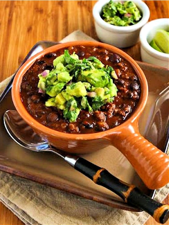 Black Bean and Beef Chili with Avocado Salsa